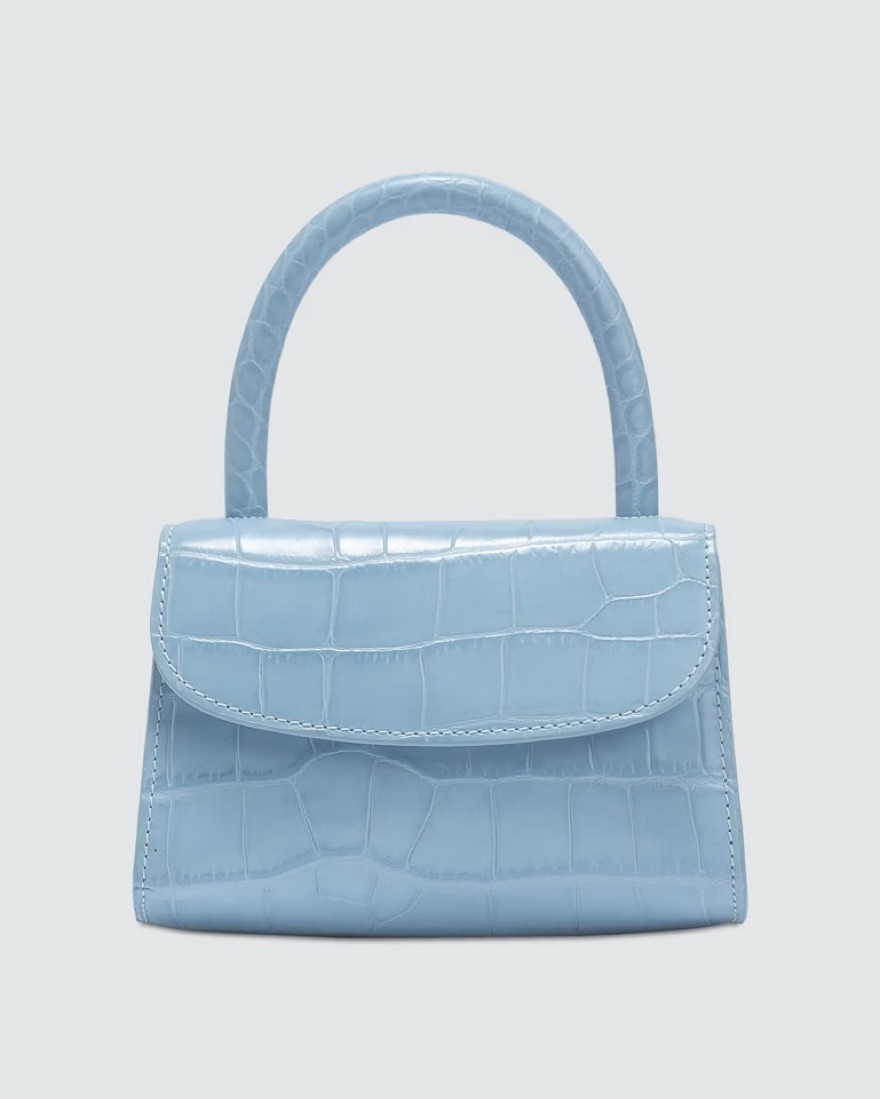 By Far Mini Blue Embossed Leather Bag - Image 1