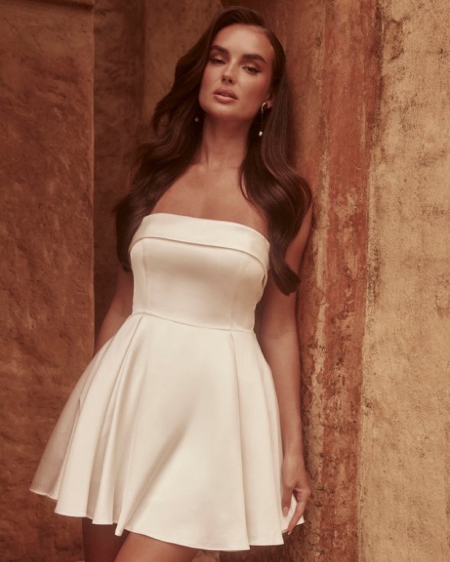 meshki dress white Beth Satin Mini / | this structured dress offers a polished silhouette that flatters any figure US