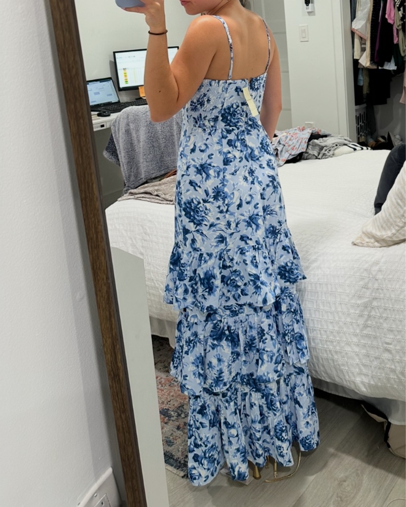 Blue Floral Maxi Tiered Dress by Abercrombie and Fitch
