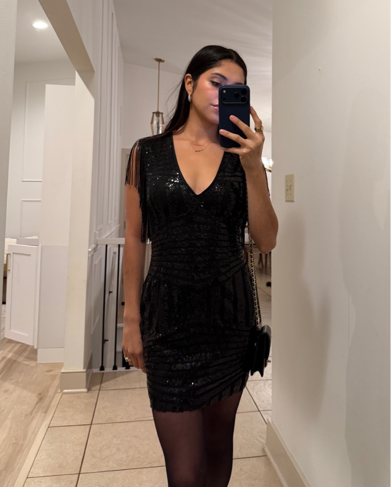 CARLY FRINGE MINI DRESS IN BLACK by Superdown - Pickle