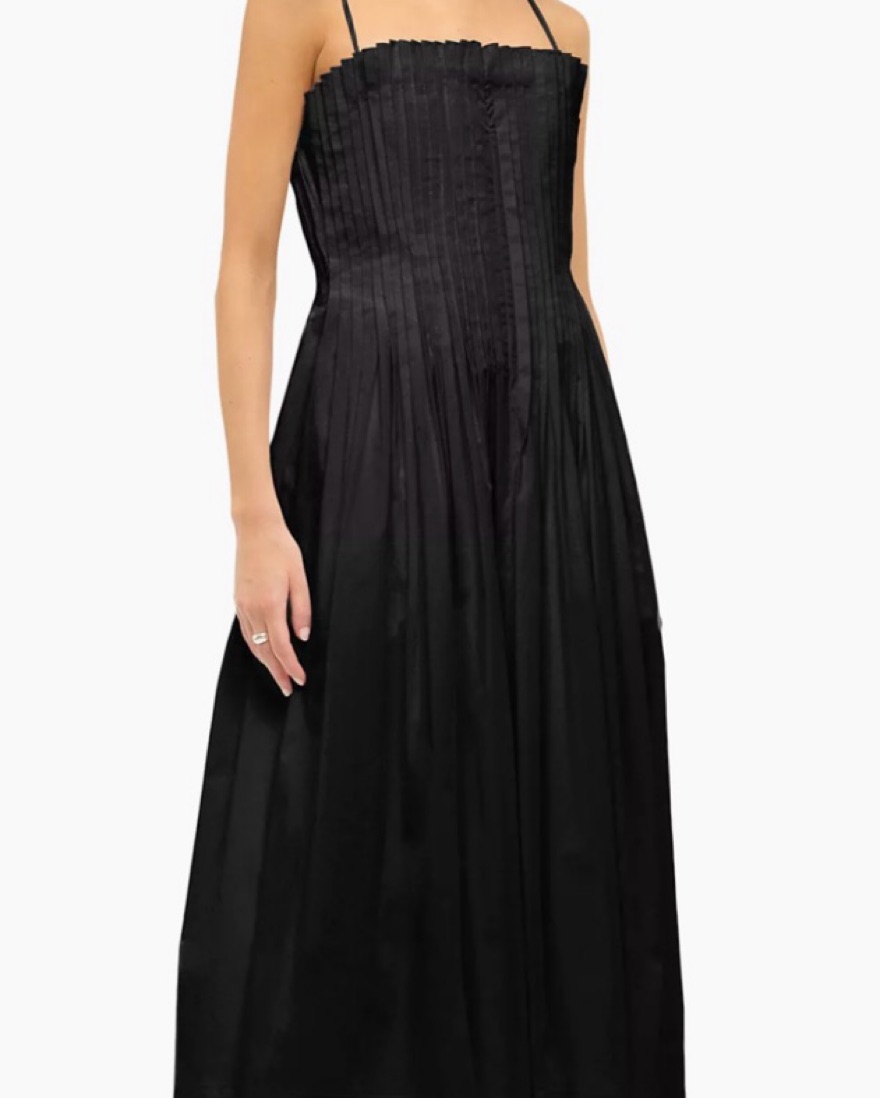 STAUD Bella Pleated Sleeveless Midi Dres by Staud - Pickle