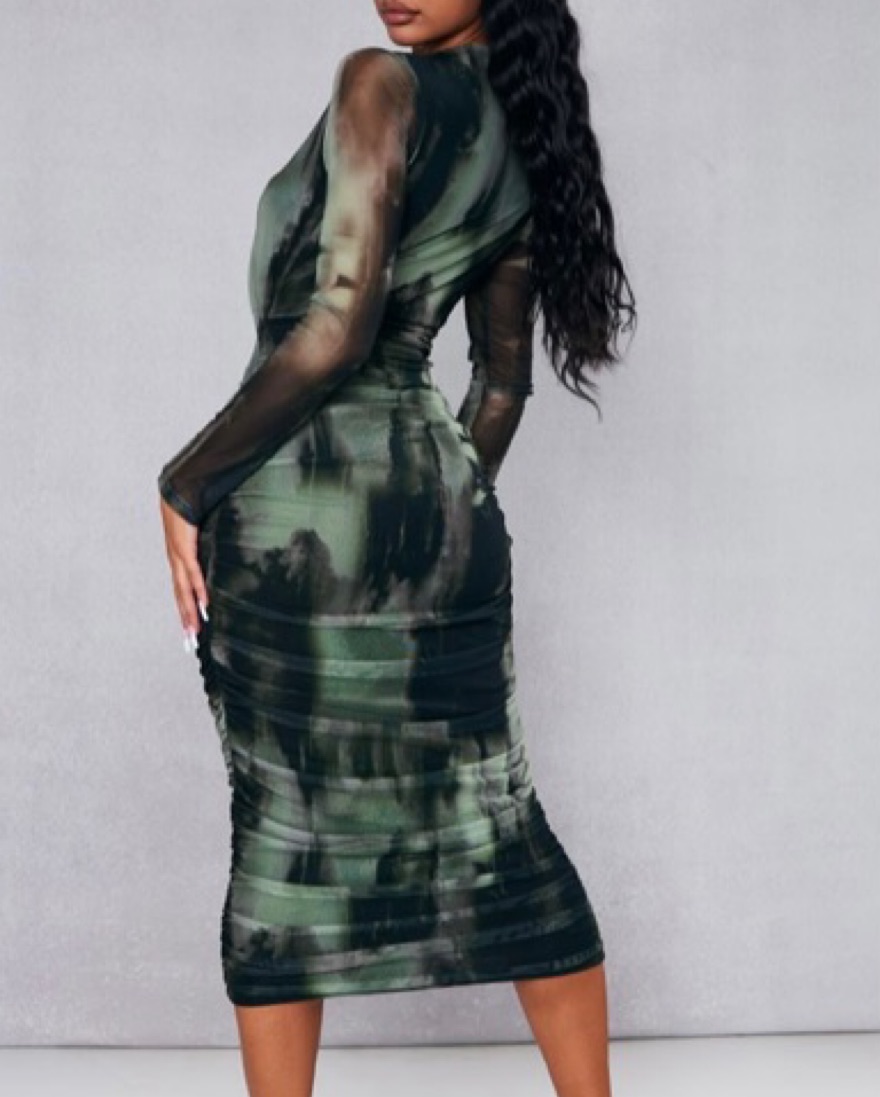 Green Abstract Midaxi Cutout Dress - Image 2