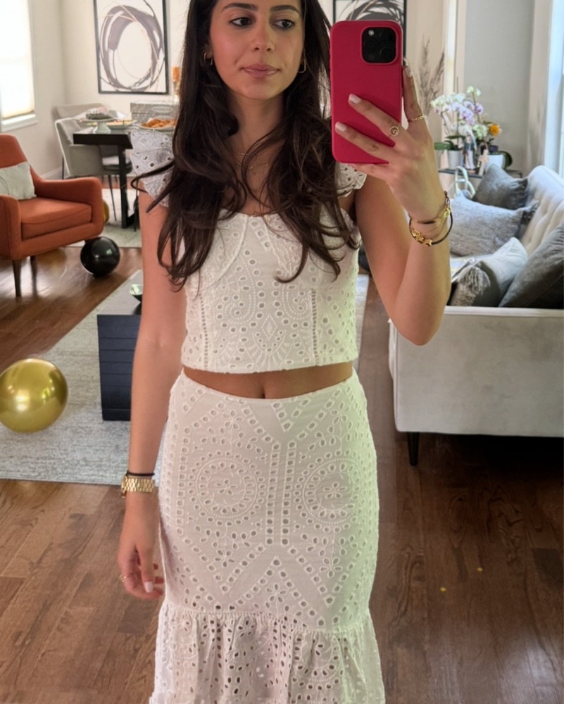 White Eyelet Skirt Set - Image 1