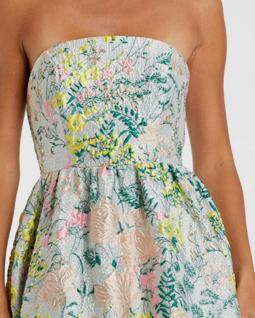 knee length dresses for ladies Mac Duggal - Pink Brocade One Shoulder Floral Gown with Bow main image 1
