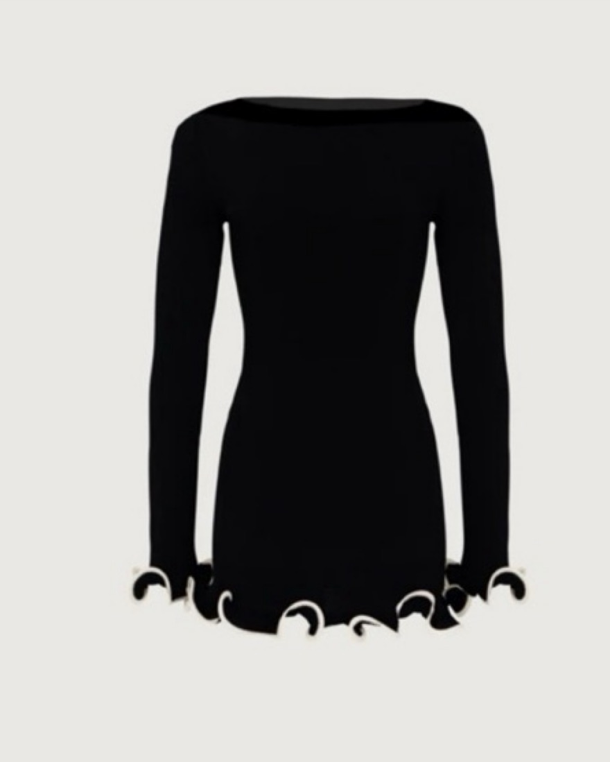Black Long Sleeve Ruffle Mini Dress - Image 2
