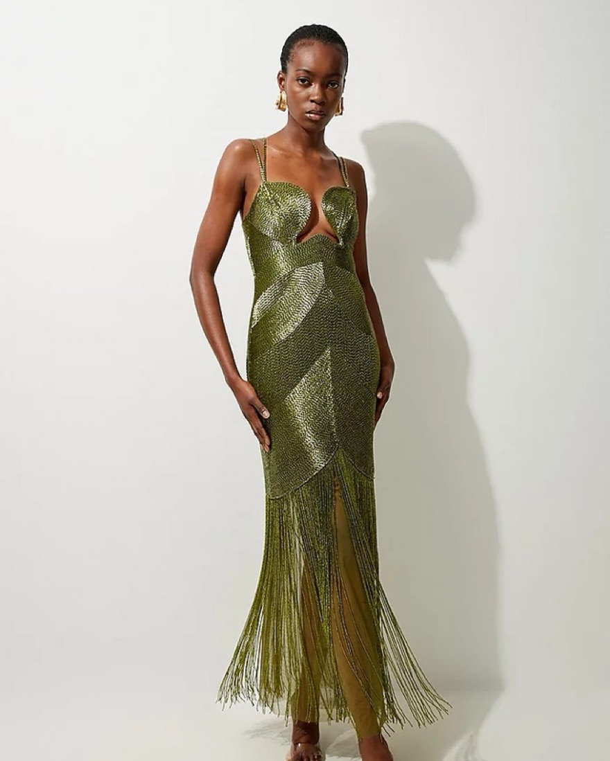 Beaded Midi Dress by Karen Millen - Pickle