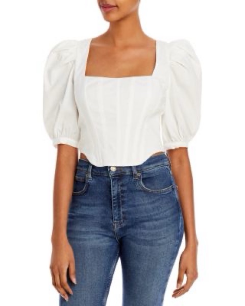 Puff Sleeve White Corset Top - Image 2