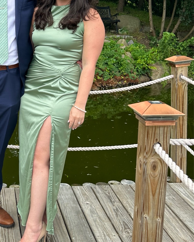 green emerald velvet dress Abercrombie & Fitch Green Satin Smocked Back Front Slit Dress- Size XL –  The Saved Collection main image 0