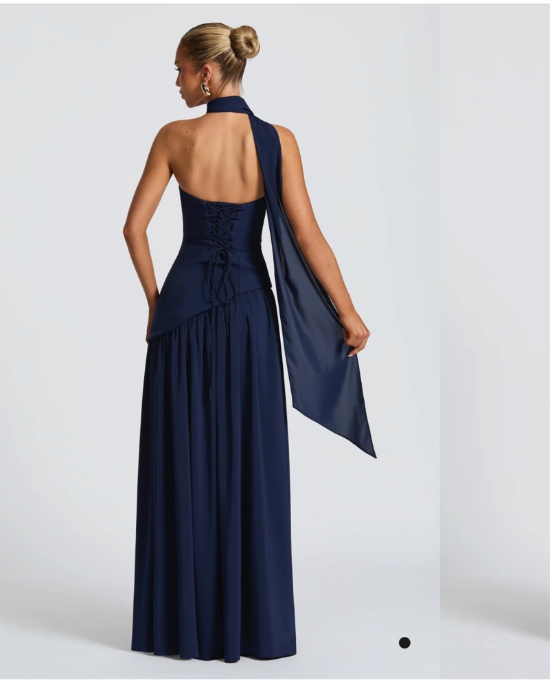 Navy Maxi Corset Back Drop Waist Dress S by Babyboo - Pickle