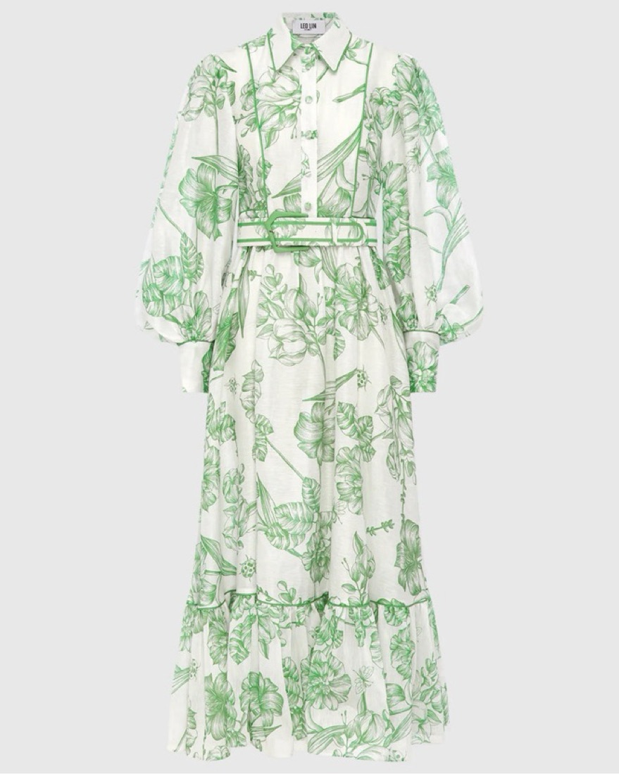 green emerald velvet dress Off-White Green Floral Cascade LENZING™ ECOVERO™ Euroflax™ Midi Dress –  FARM Rio main image 1