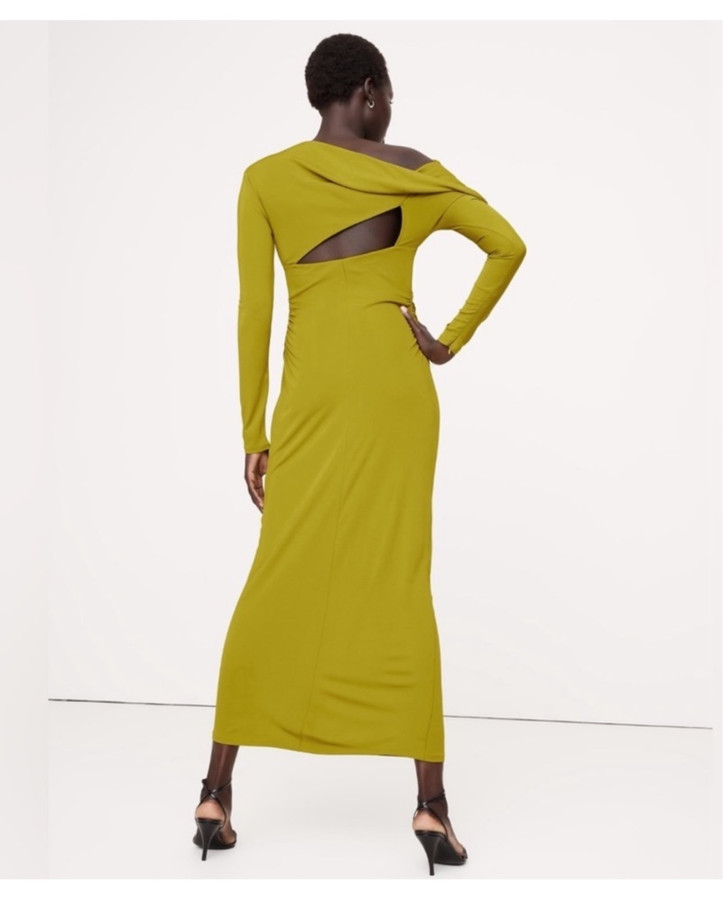 chinese dress ladies Banana Republic Olive Green Button Down Tie Midi Dress | Gently Used main image 0