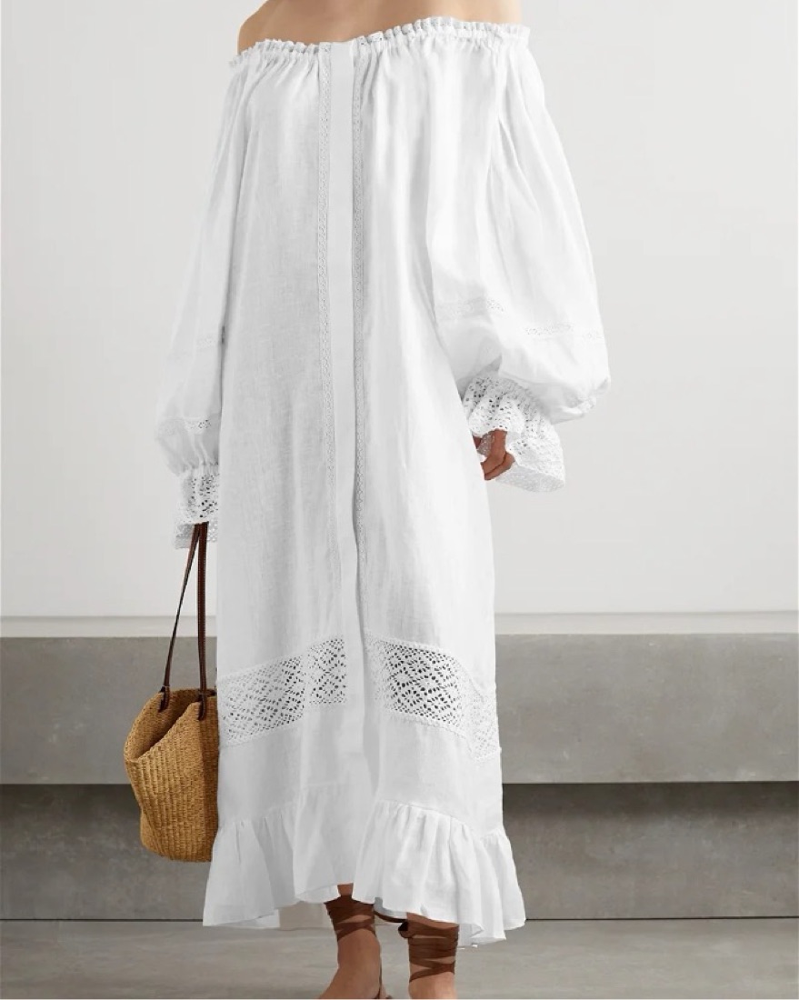 knee length dresses for ladies Opera Linen Dress in White main image 0
