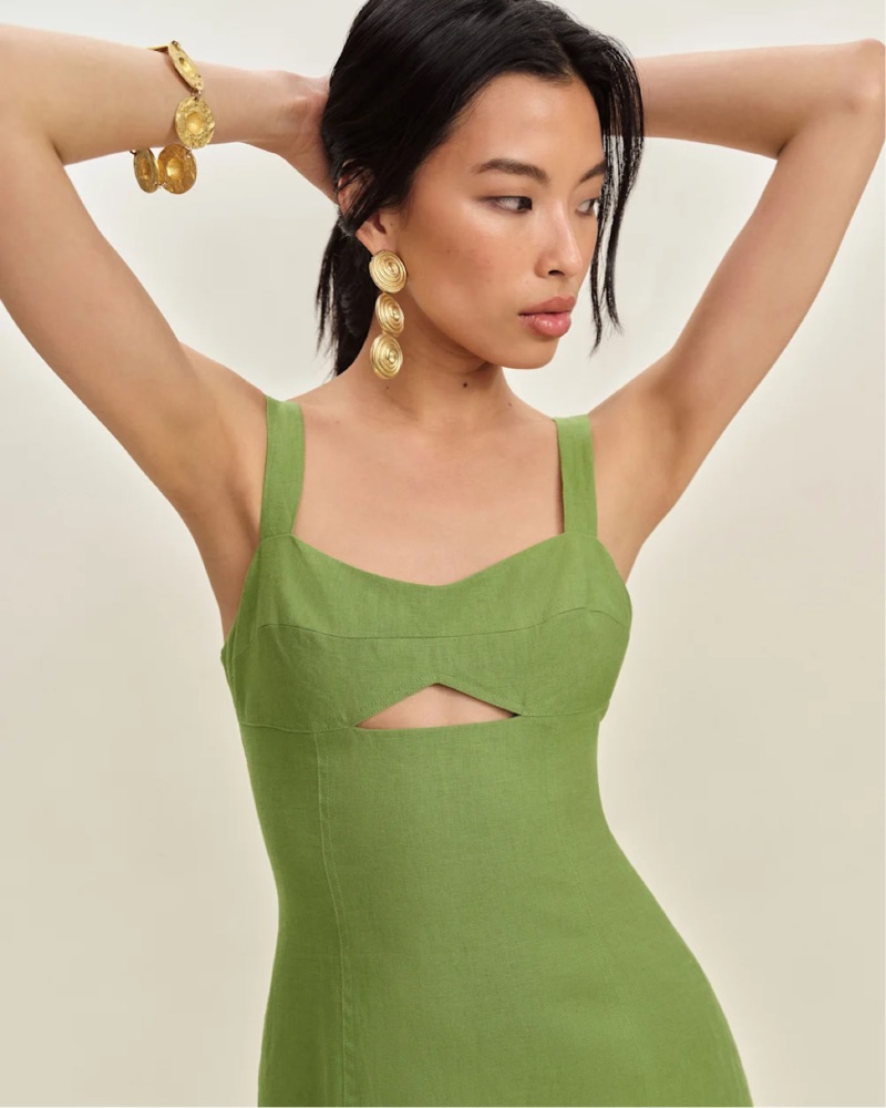 Linen Green Belma Linen Dress by Reformation - Pickle