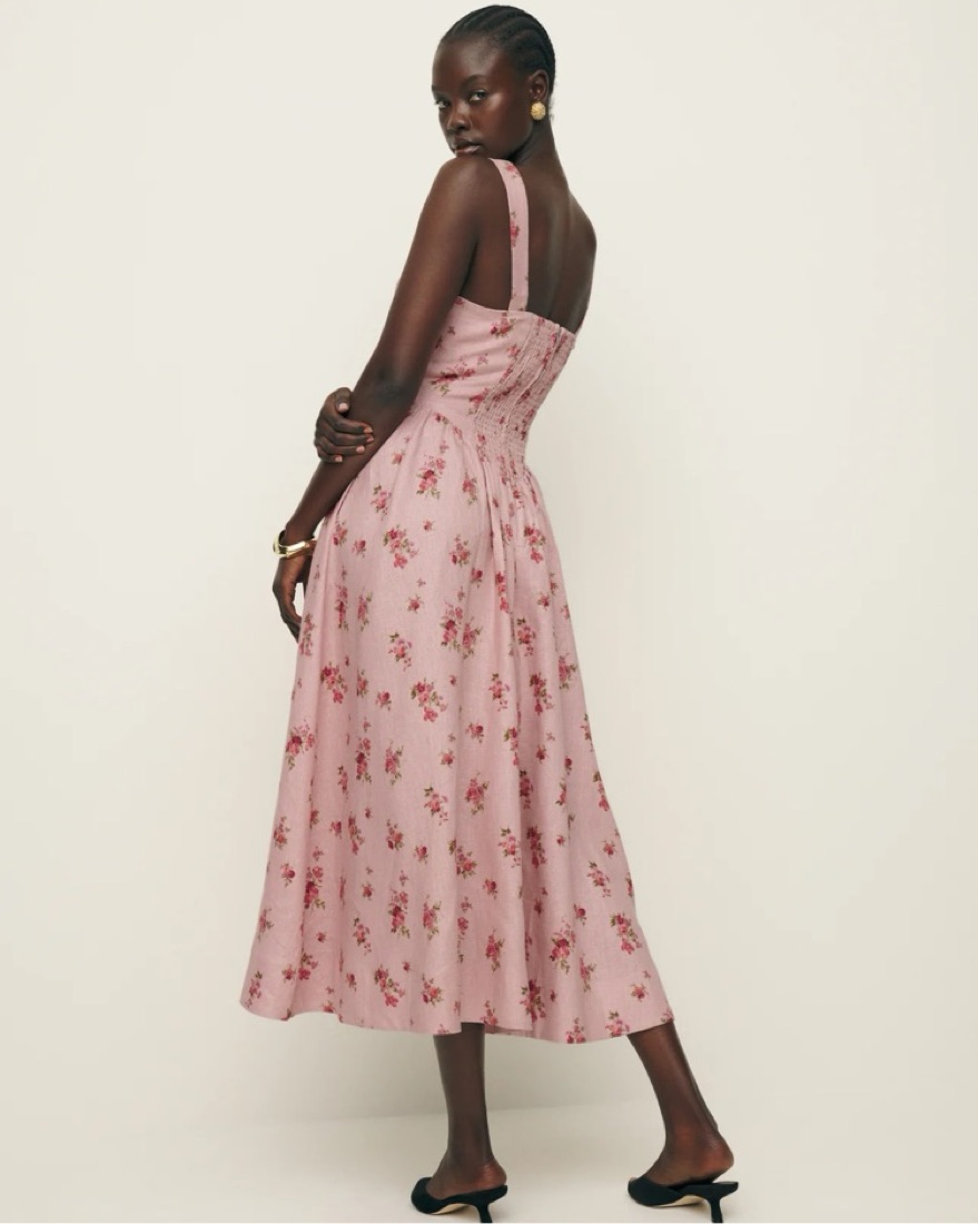 knee length dresses for ladies PART 1/2) Ref Balia Linen Midi Dress in Slate Check | Angelic Blue