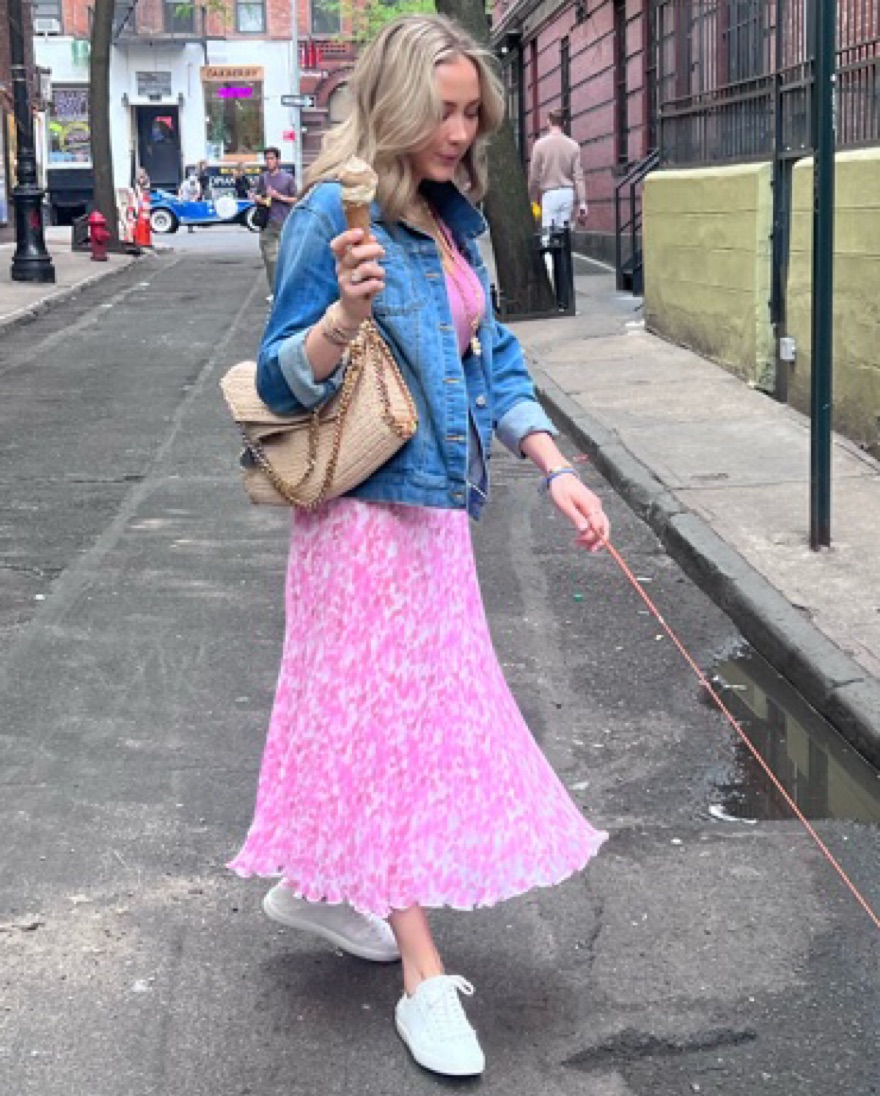 Ganni Pink Floral Midi Skirt - Image 1