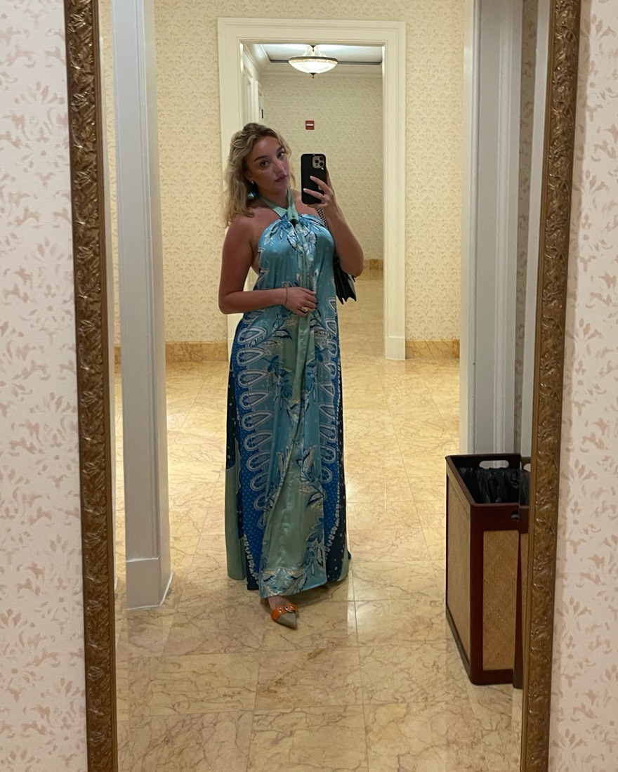 Paisley Blue Silk Halter Maxi Dress by Reformation - Pickle