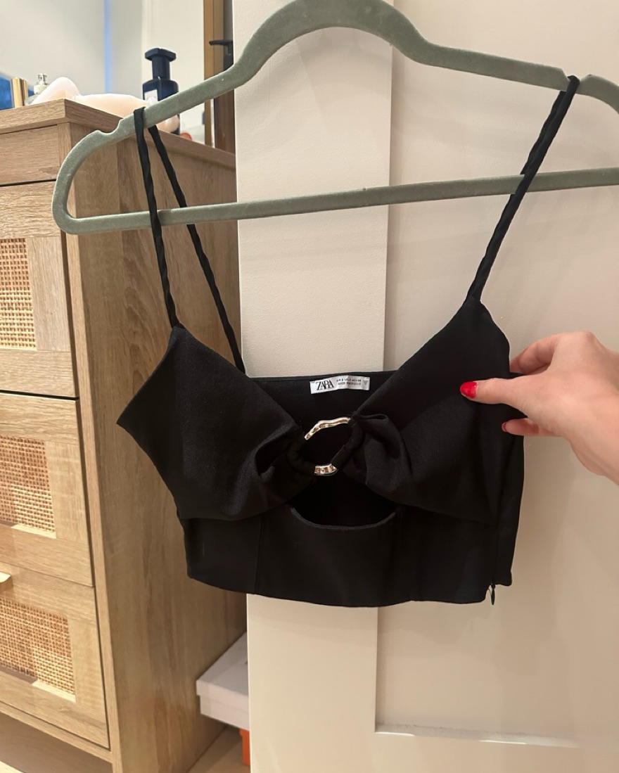 Top ZARA Noir à Volants - Crop Top - Taille S (UK 8) - Neuf Avec étiquettes