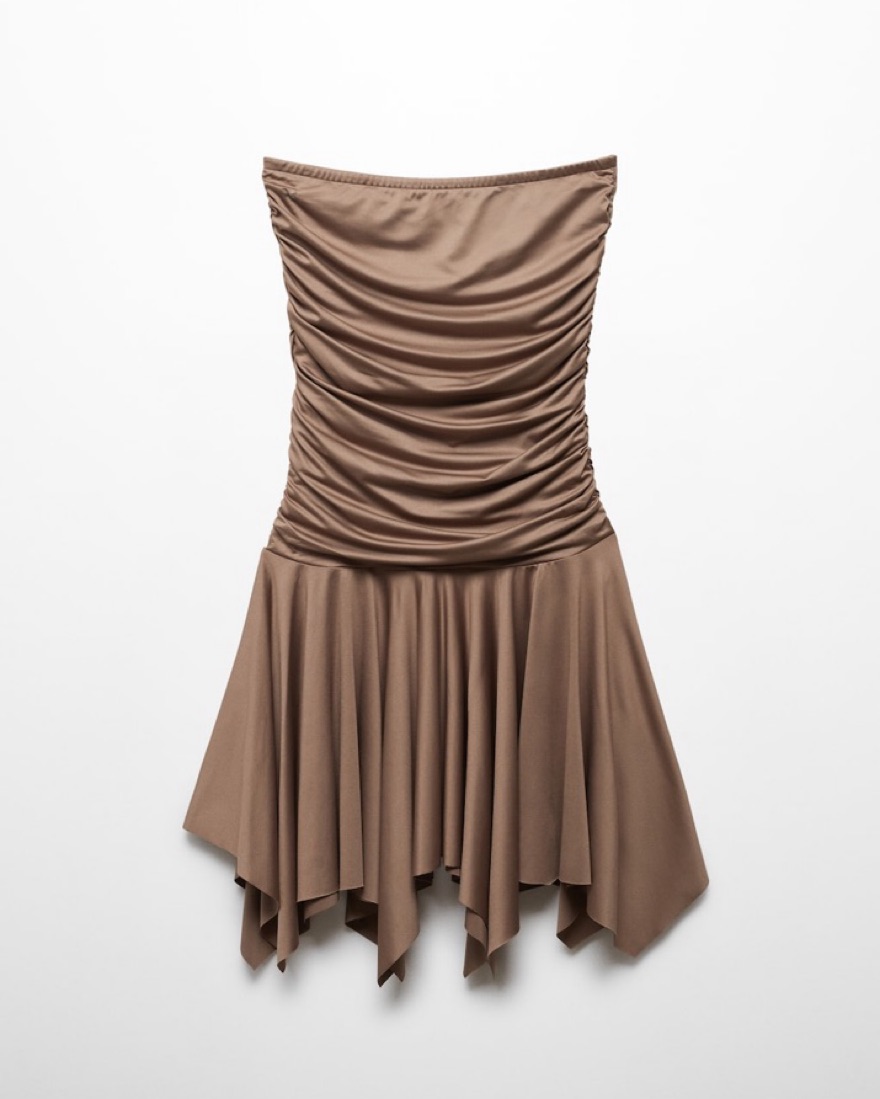 Brown Ruched Satin Mini Dress by Mango - Pickle