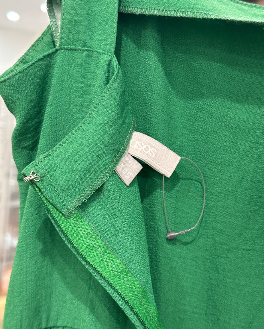 knee length dresses for ladies Green Midi Dress Check Cotton Puff Sleeve