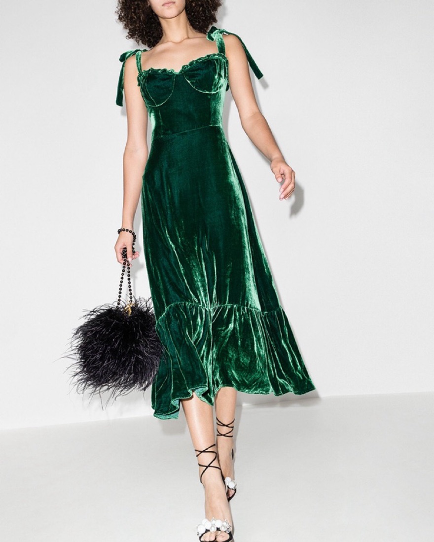 Reformation Antoinette Green Velvet Dres by Reformation - Pickle