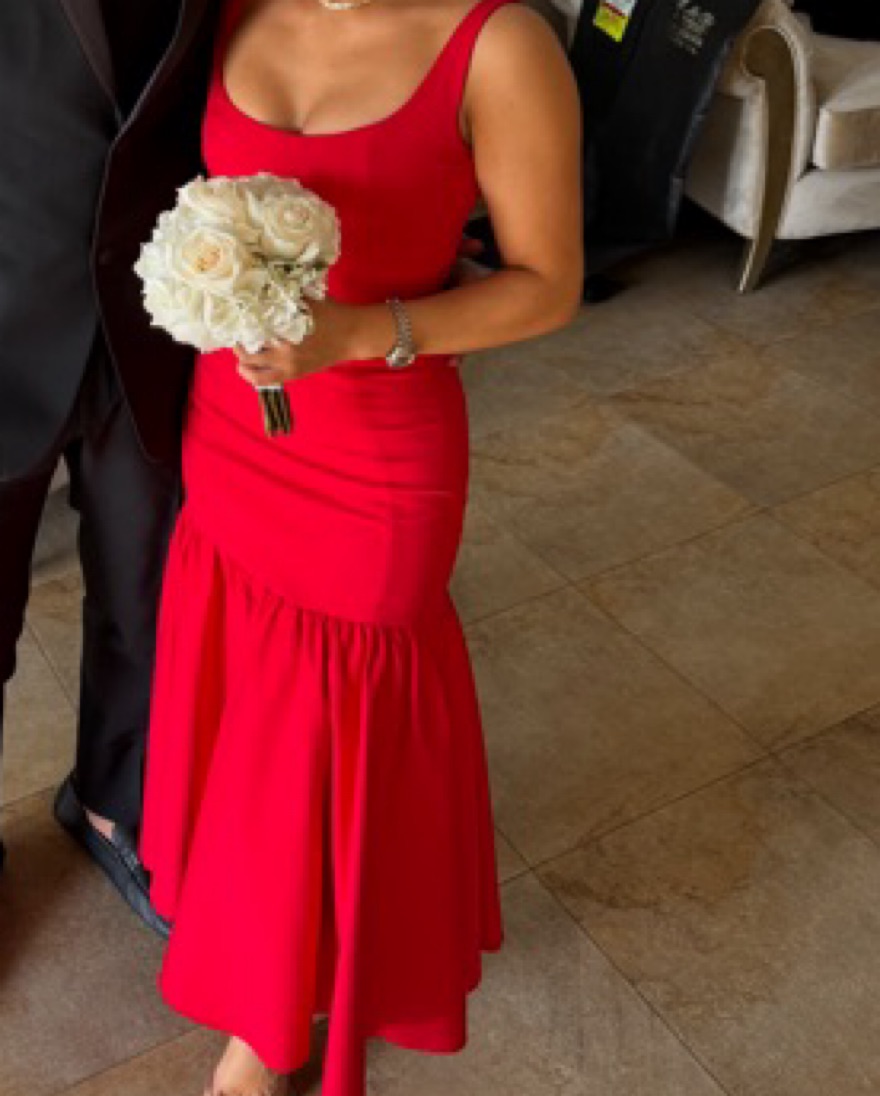 knee length dresses for ladies Rent HOUSE OF CB Adrienne Scarlet Satin Gown (Red) – Dress for a Night