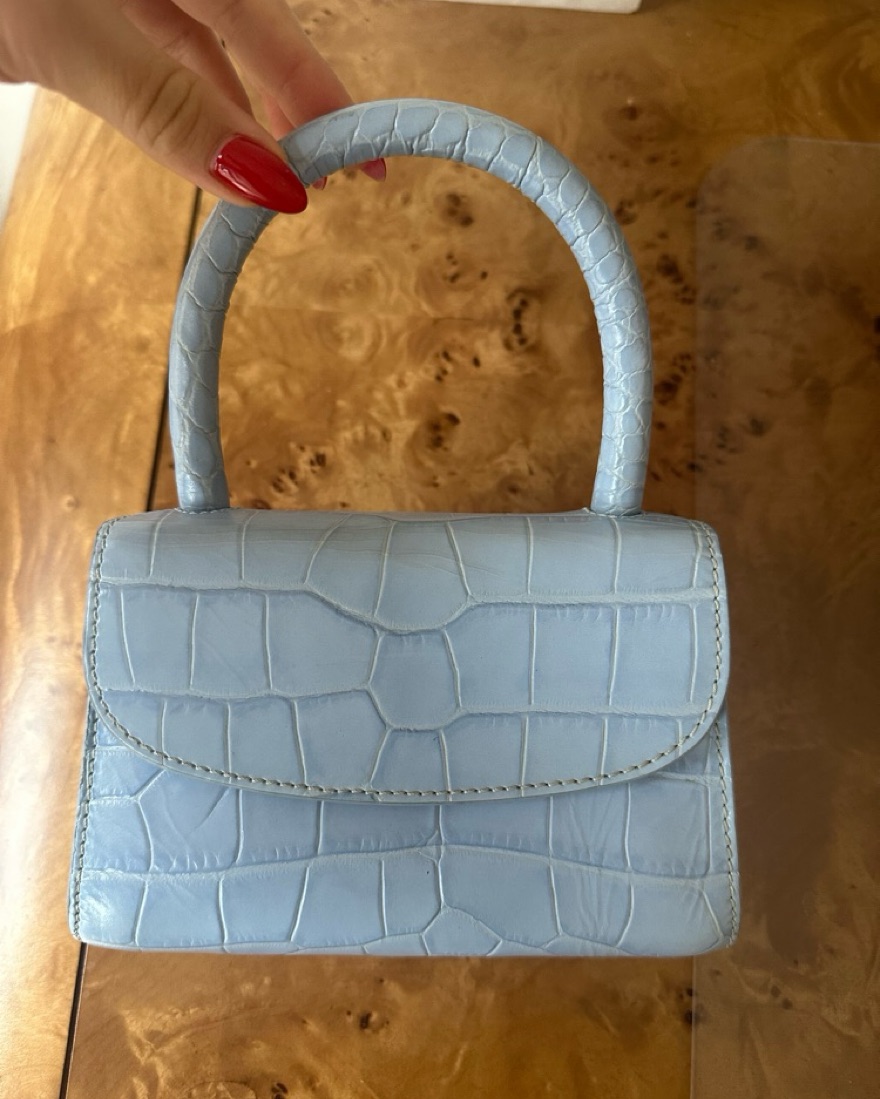 By Far Mini Blue Embossed Leather Bag - Image 5