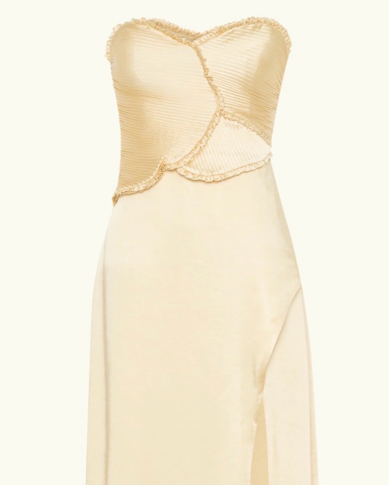Larissa Satin Maxi Dress in Lemon by Meshki - Pickle