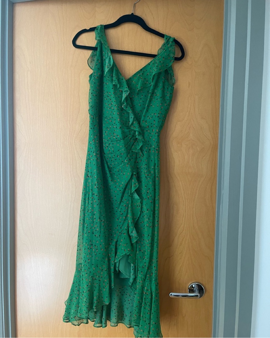 green emerald velvet dress Kaliza Scarf-Print Midi Dress in Light Green Pistachio Multi