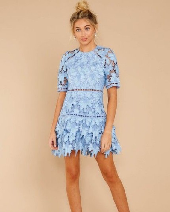 Light Blue Lace Mini Dress by Red Dress Boutique - Pickle