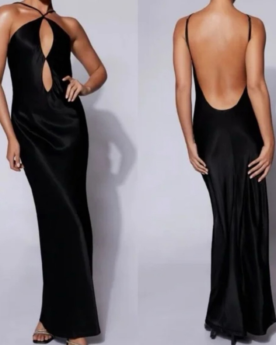 Meshki Lucia Satin Cutout Maxi Dress by Meshki - Pickle