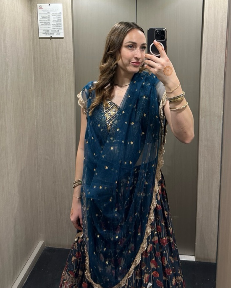 Blue/Gold Lehenga Indian Wedding Outfit - Image 3