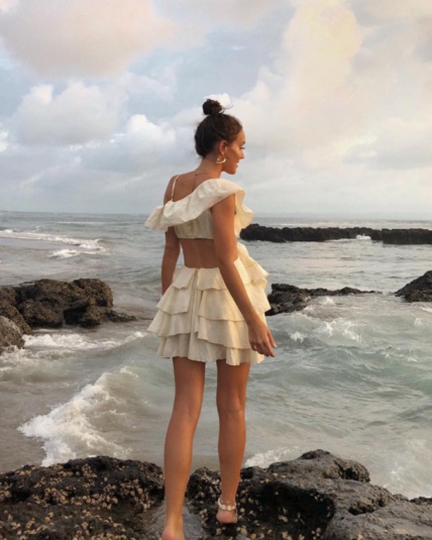 knee length dresses for ladies Cream Deep V Cap Sleeve Tiered Ruffle Mini Dress main image 1