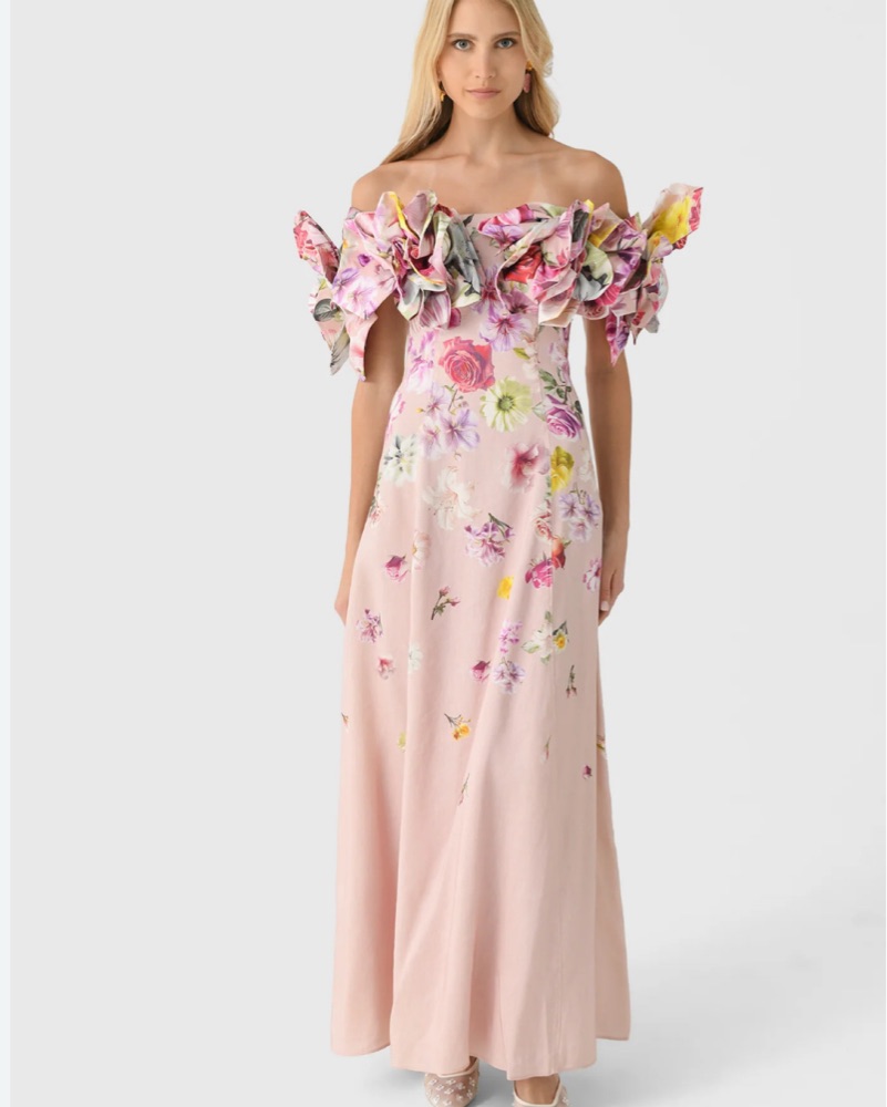 knee length dresses for ladies Cadence Ruched Midi Dress | Prismatic Floral Blue main image 0