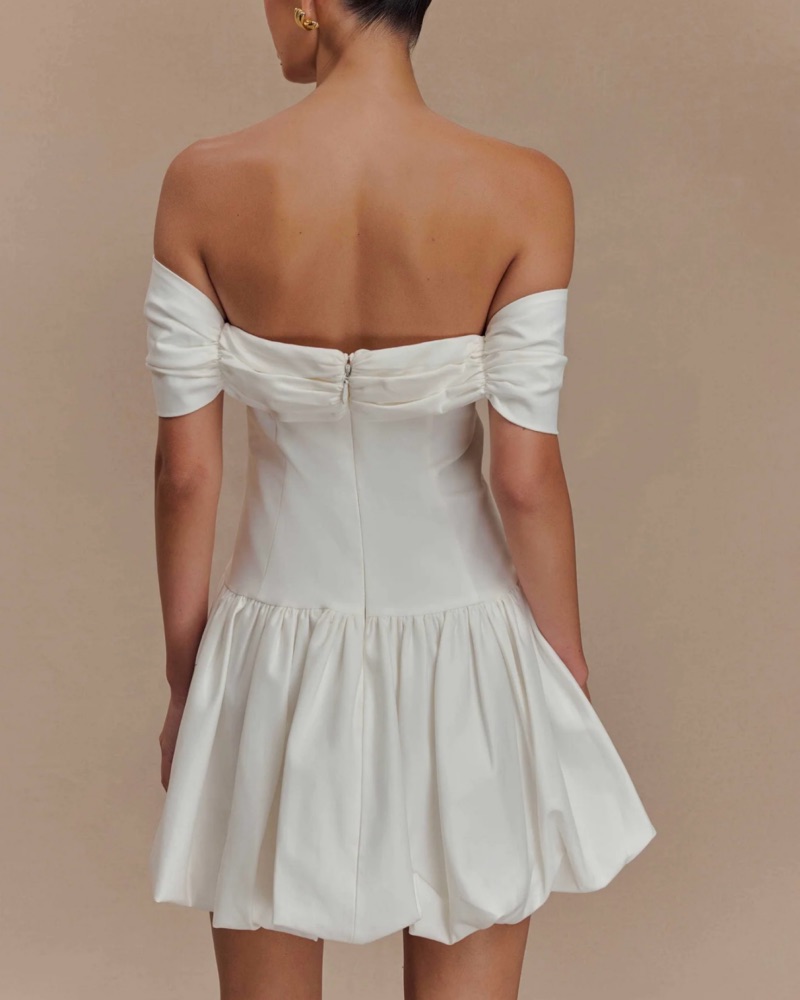 knee length dresses for ladies Giovanna Off Shoulder Mini Dress - White
