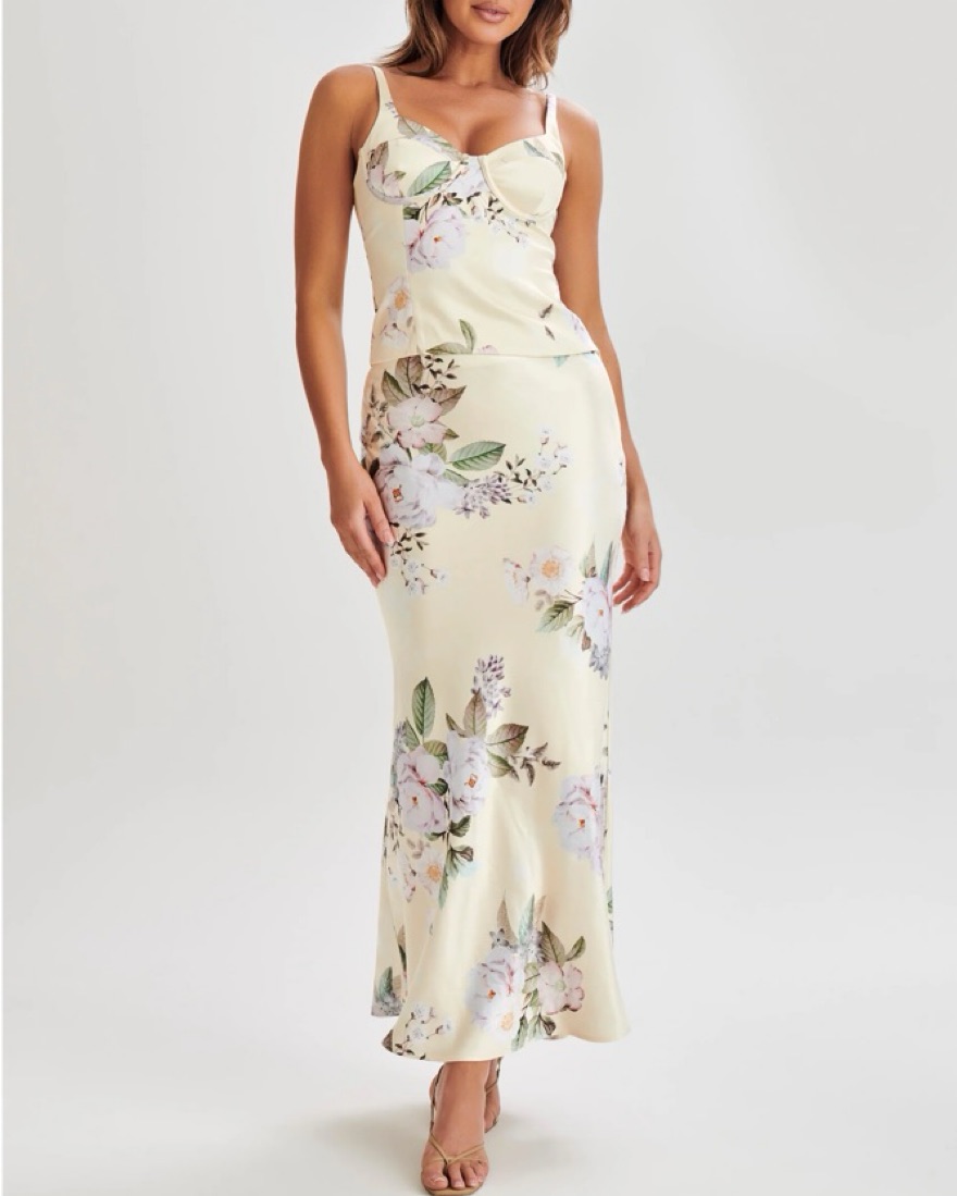 chinese dress ladies Santal Floral Chiffon Halter Maxi Dress / Lemon | Meshki