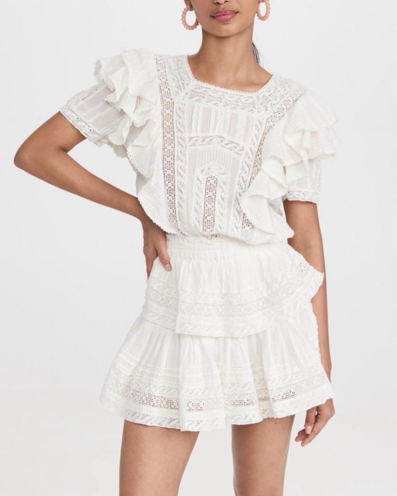 Elegant White Lace Ruffle Mini Dress by LoveShackFancy - Pickle