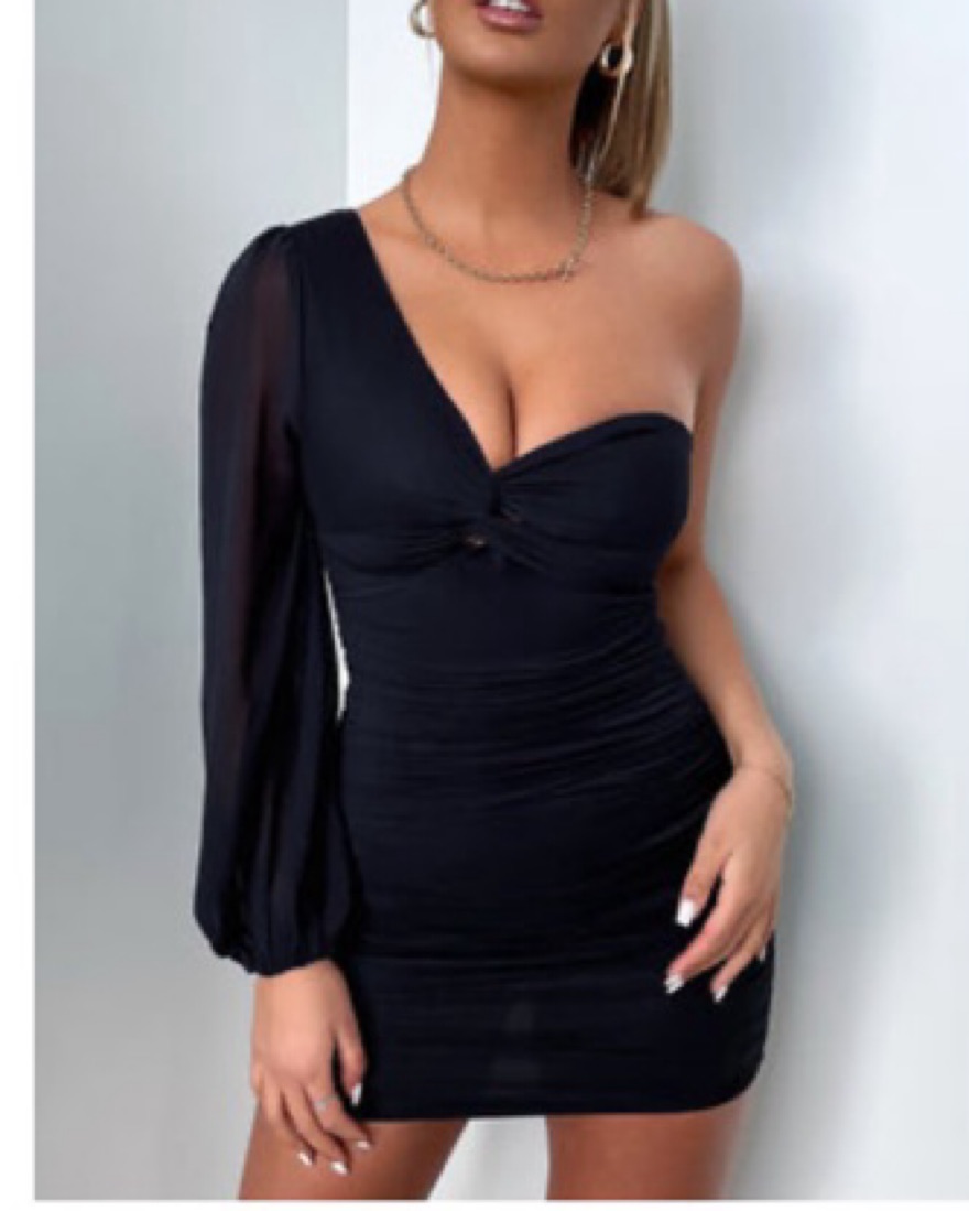 Black One Shoulder Mini Dress - Image 1