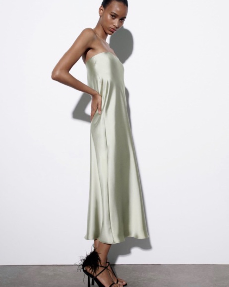 Zara Strapless Satin Midi Dress by Zara - Pickle