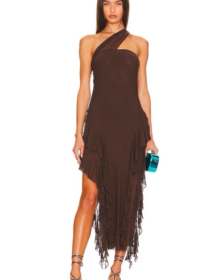 Kim Shui Brown Ruffle Midi Dress by Kim Shui - Pickle