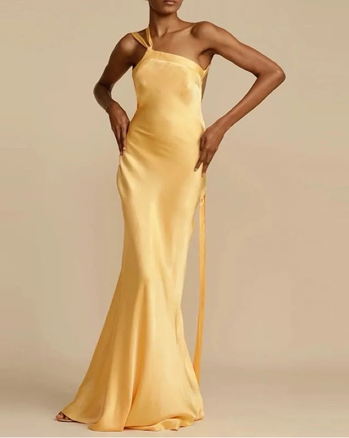 chinese dress ladies Glossy Sleeveless Evening Gown Maxi Halter Dress Gold / S main image 0