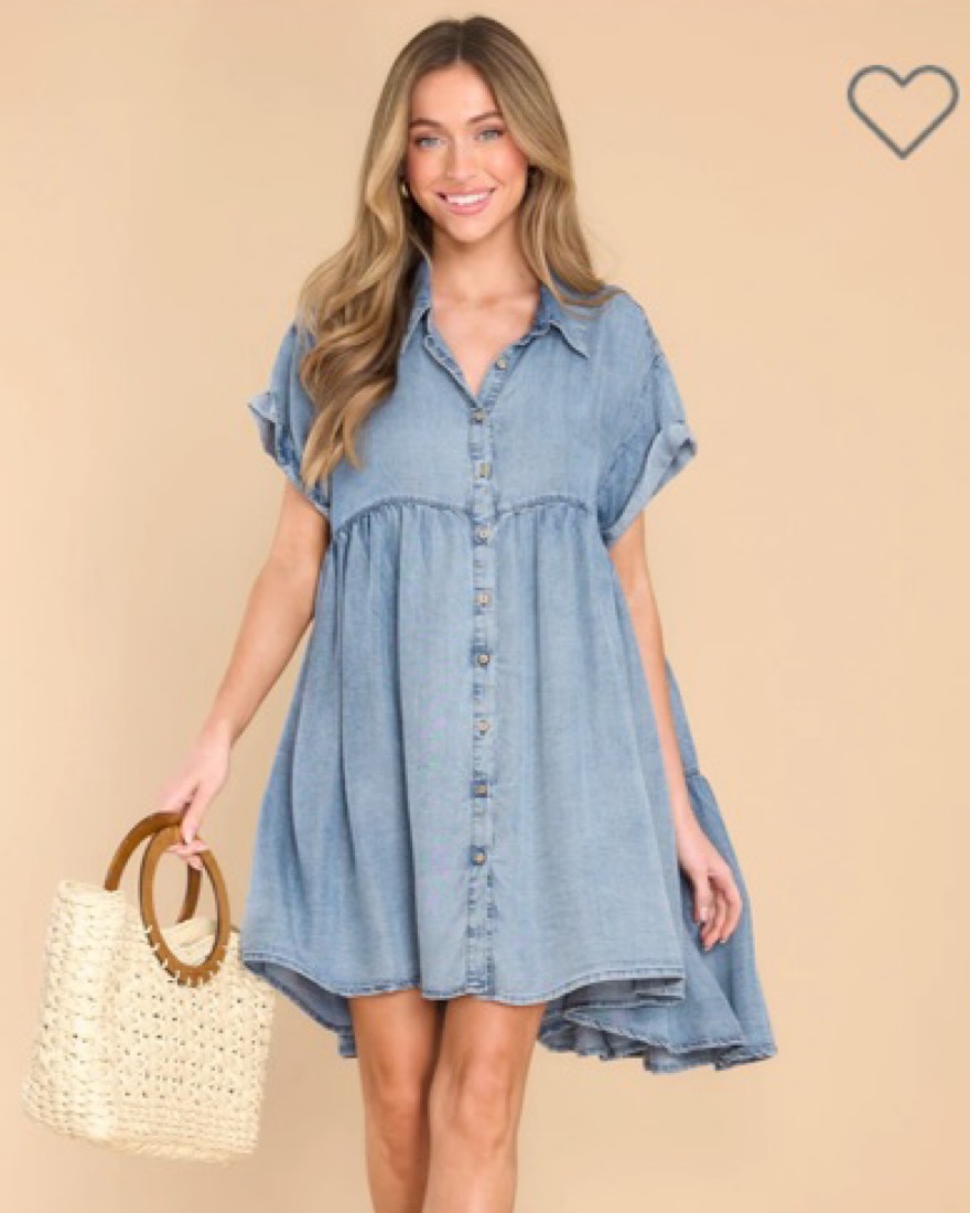 Light Wash Chambray Dress | Red Dress - Image 1