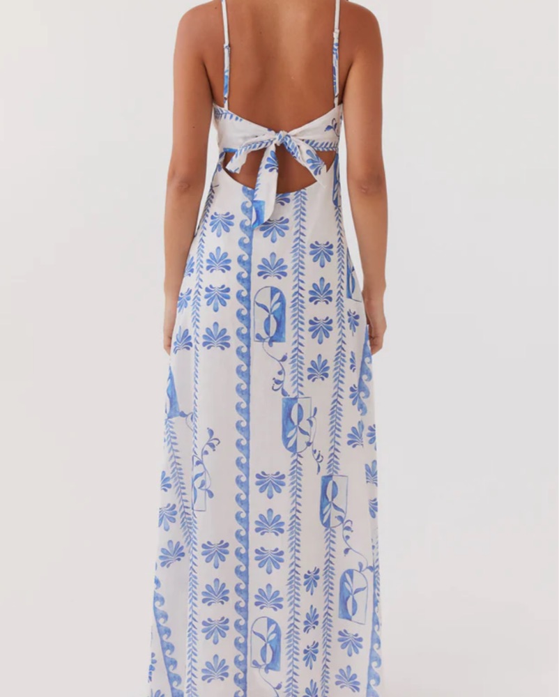 Flora Linen Maxi Dress Floral Wave by Peppermayo - Pickle