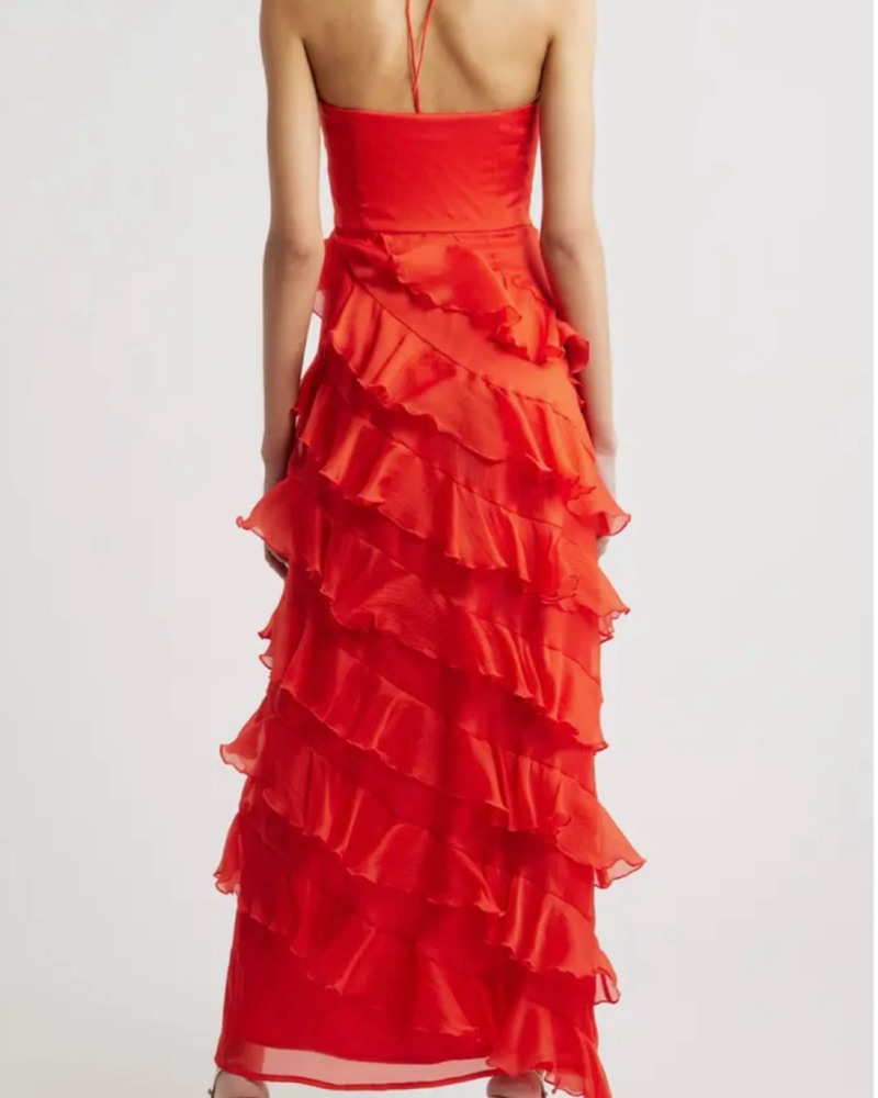 red halter neck satin dress Rent Asos Edition Satin Ruched Halter Neck Maxi Dress In Wine In Burgundy