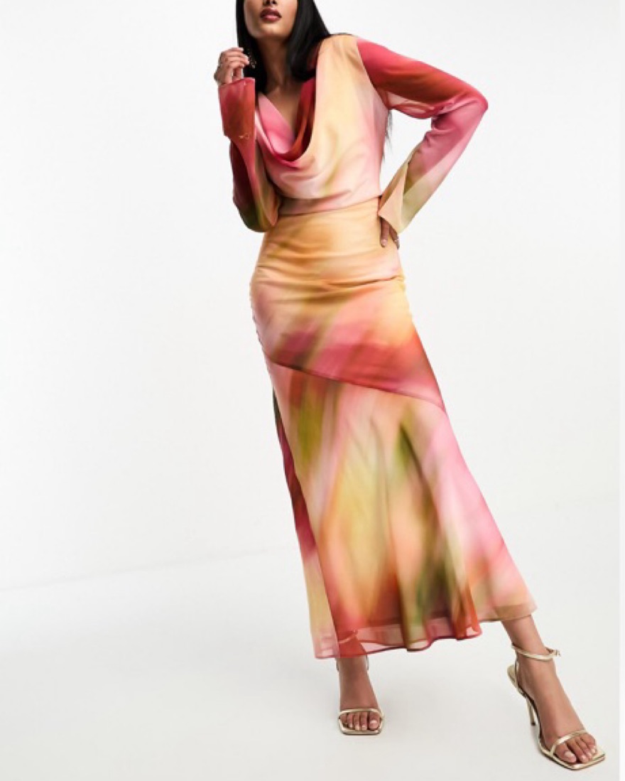 Cowl Neck Chiffon Marble Maxi Dress ASOS - Image 4