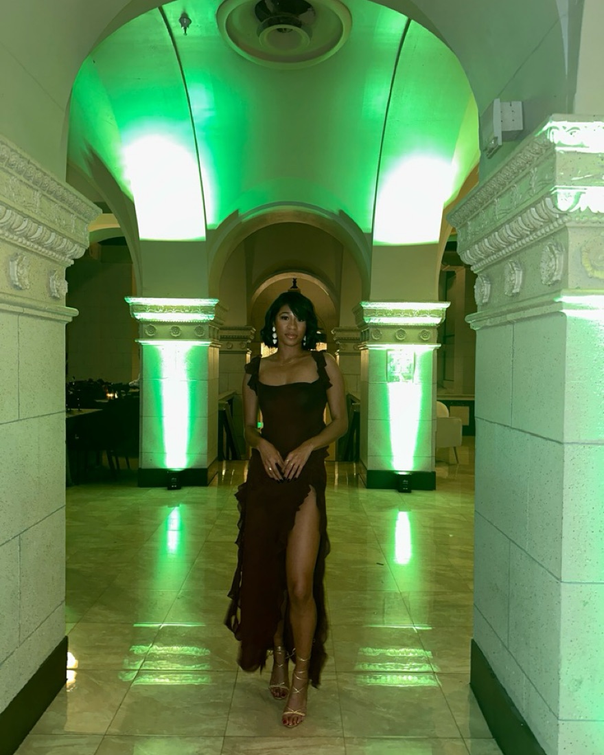 green emerald velvet dress House of CB Pixie ruffle maxi dress – hireempireaustralia.com main image 0