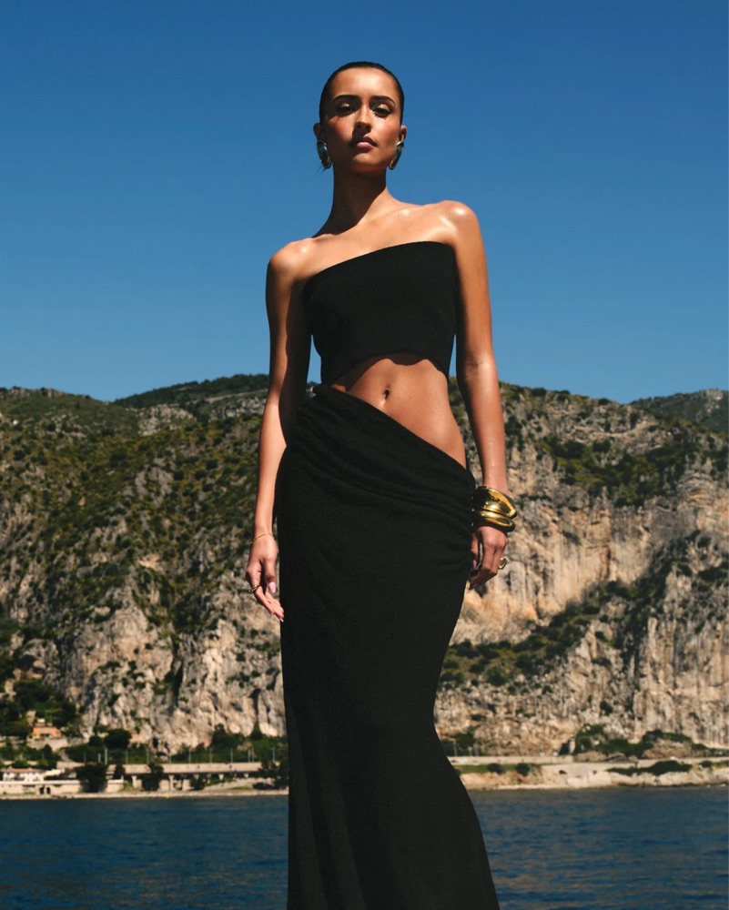 fitted lace wedding dress Angelique Beaded Crepe Maxi Dress - Black main image 0