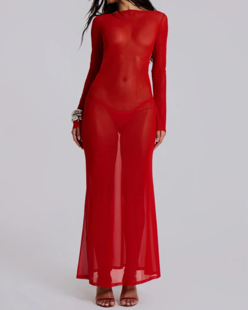 JadedLondon Red Mesh Backless Maxi Dress by Jaded London - Pickle