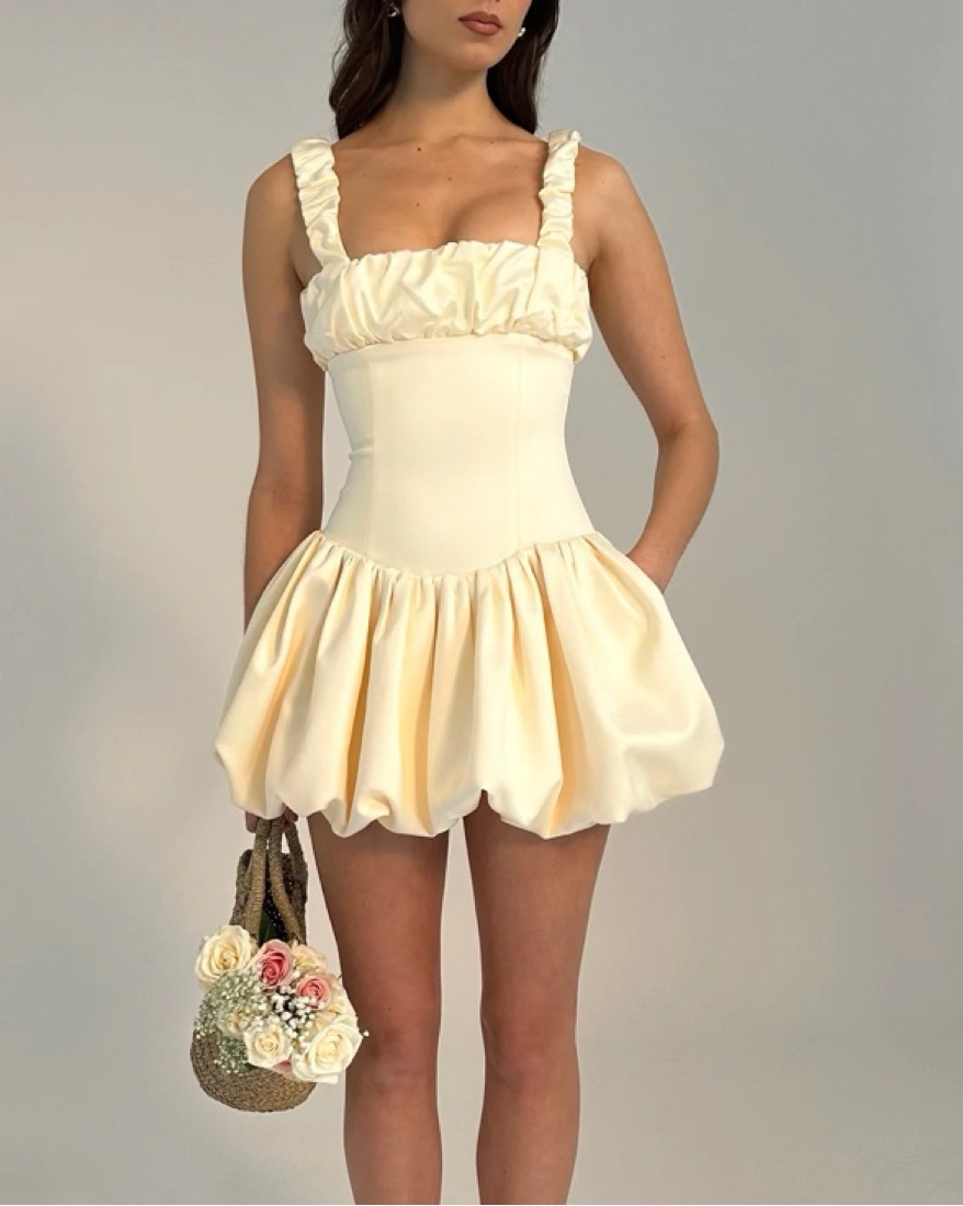 knee length dresses for ladies Karenza Bubble Hem Mini Dress White main image 1