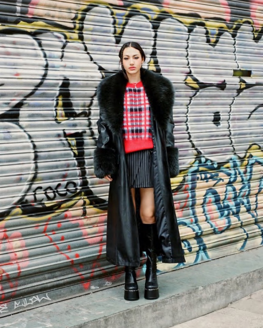 Faux Fur Trimmed Leather Trench Coat - Image 1