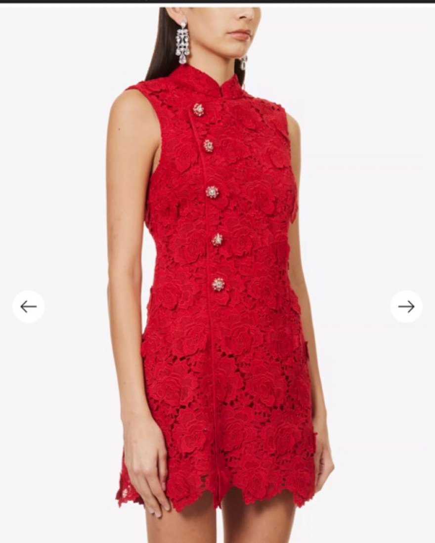 chinese dress ladies CNY Red Flower Lace Mini Dress – Club21.com